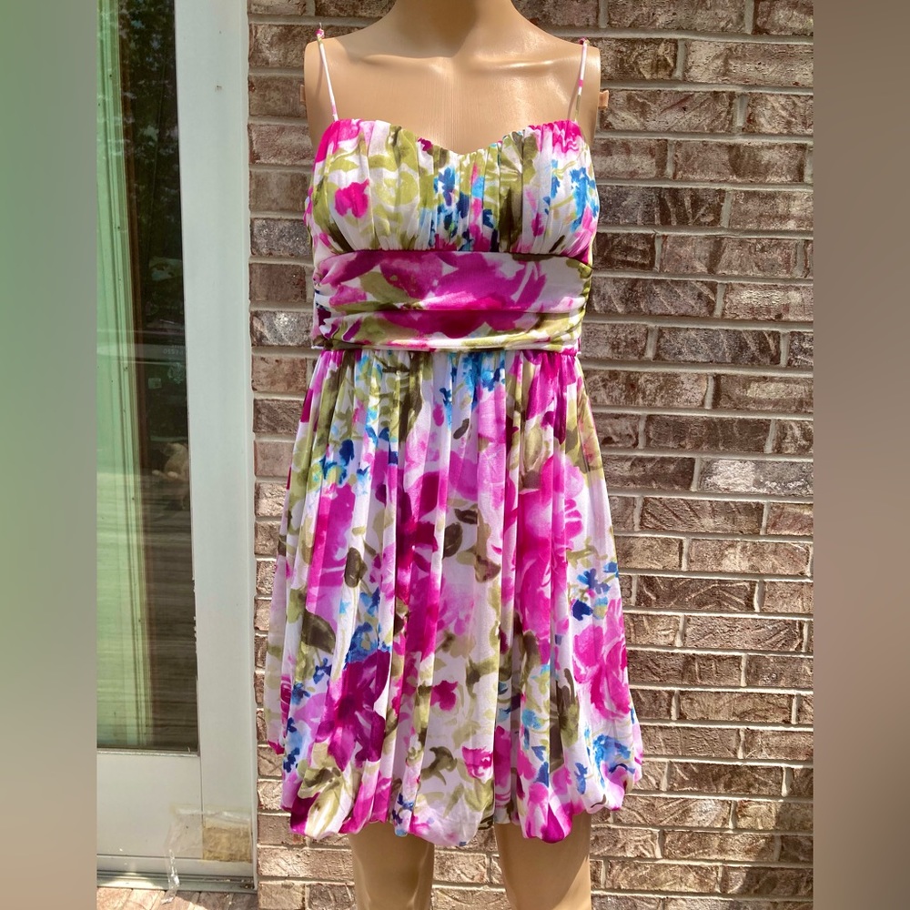 White Multi Color Floral Speechless Bubble Mini Dress
